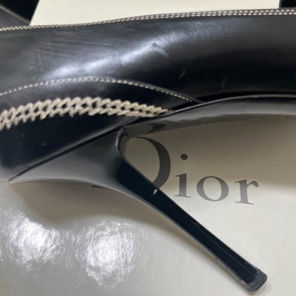Vintage Dior Black Leather 4" Heels Pumps Silver Toned CD Logo Buckle EU 40 - Picture 3 of 8